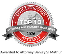 Raising the Bar Top 10 Civil Litigation - Awarded to Sanjay S. Mathur, not the firm as a whole.