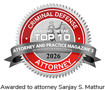 Raising the Bar Top 10 Criminal Defense - Awarded to Sanjay S. Mathur, not the firm as a whole.